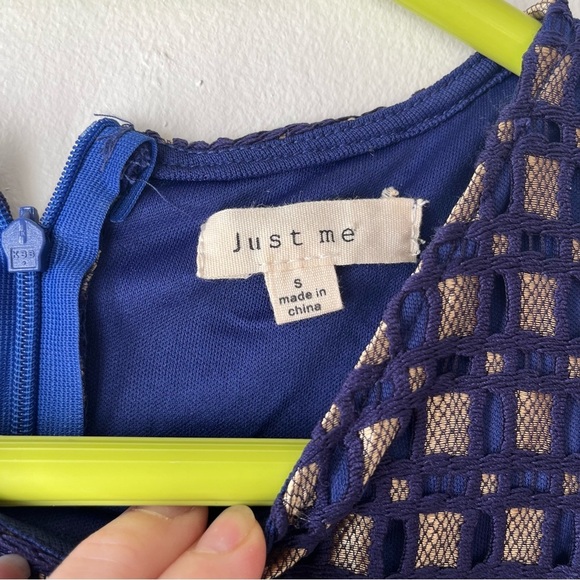 Just Me Navy Blue Fit & Flare Dress | Size Small purple gold women’s party Y2K - Picture 6 of 15